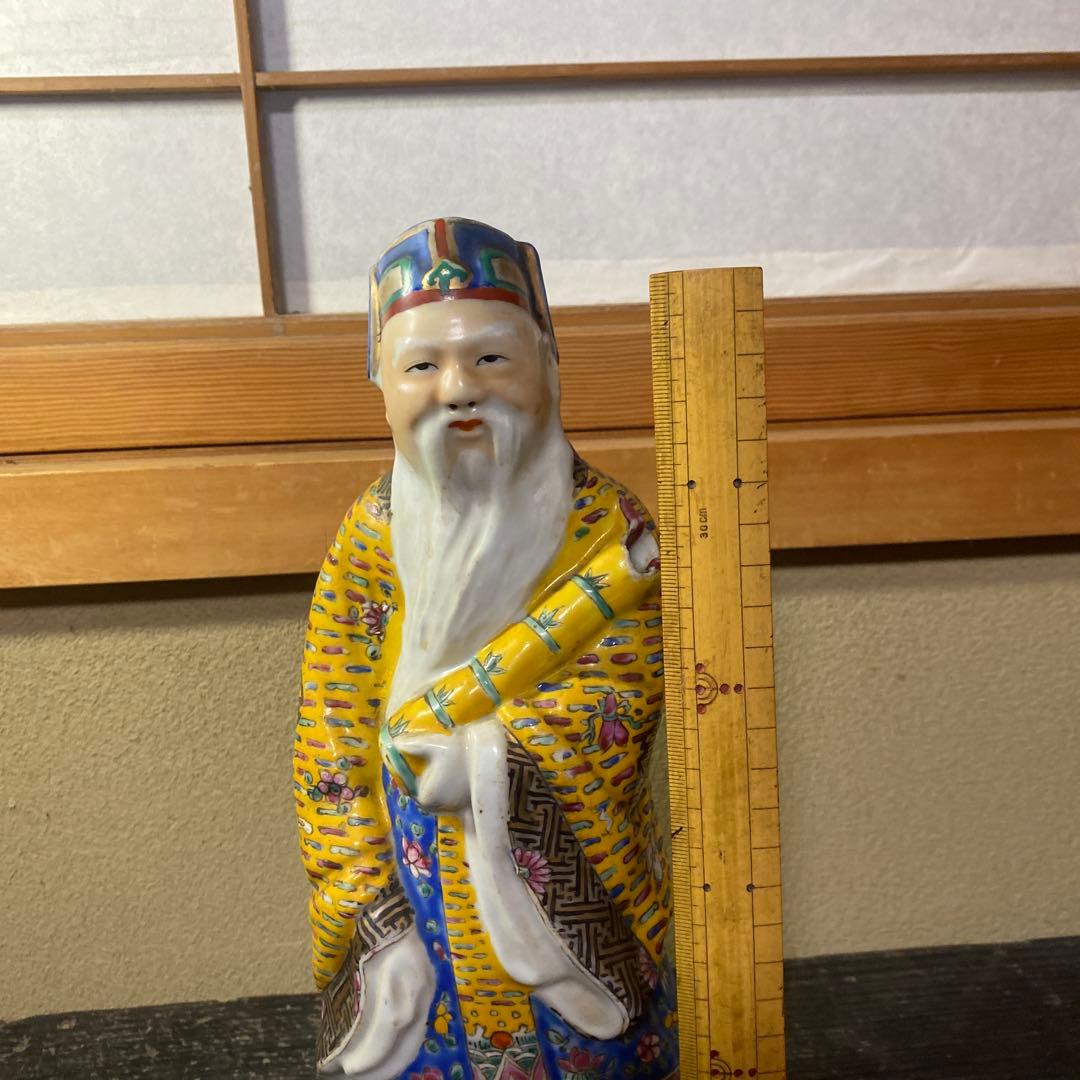 中国古玩　色絵人物置物12cm31cm8cm