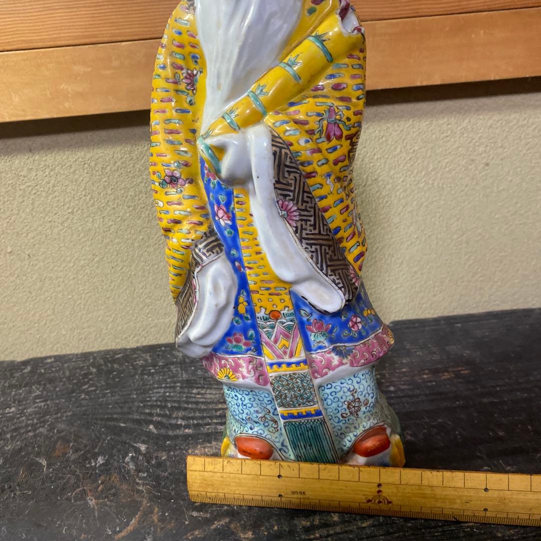 中国古玩　色絵人物置物12cm31cm8cm