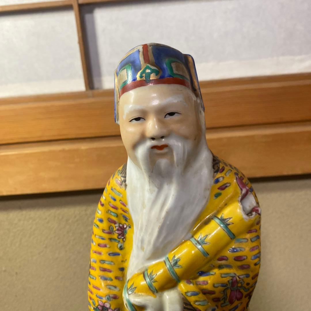 中国古玩　色絵人物置物12cm31cm8cm