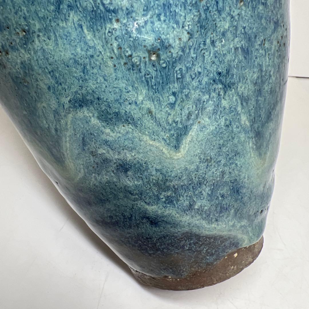 中国明末清朝期　なまこ釉花瓶　木箱付　高約24㎝　東Y8-0203☆2Fトヒルウ