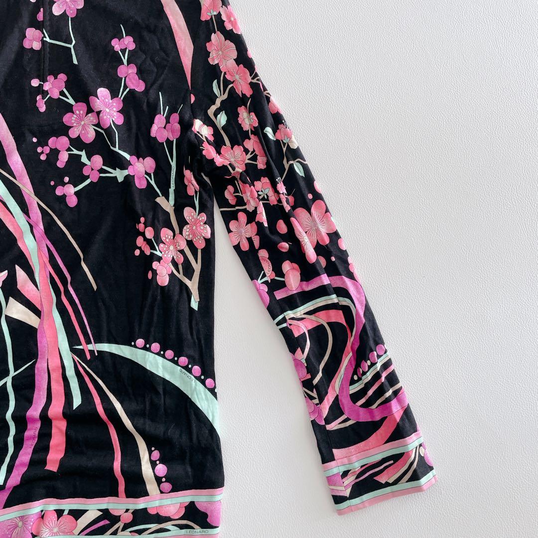 美品✨LEONARD レオナール トップス 長袖 シルク混 花柄 トリム 42