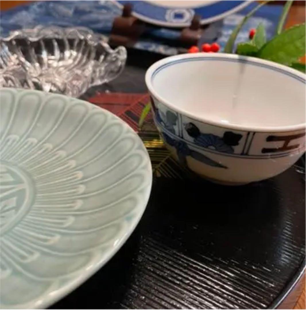 オールド九谷青郊　唐子　絵変わり　湯呑　小鉢