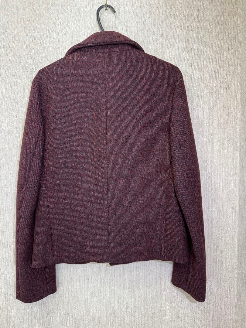 Jil sanderバーガンディ ウール混紡 ピーコート 48