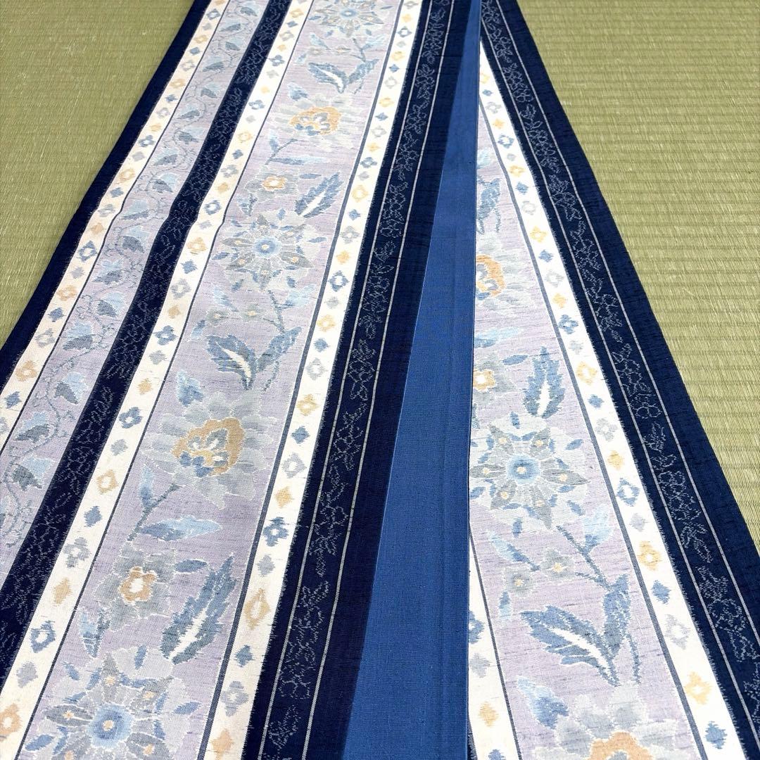 正絹　紬　全通袋帯《ライン　花》