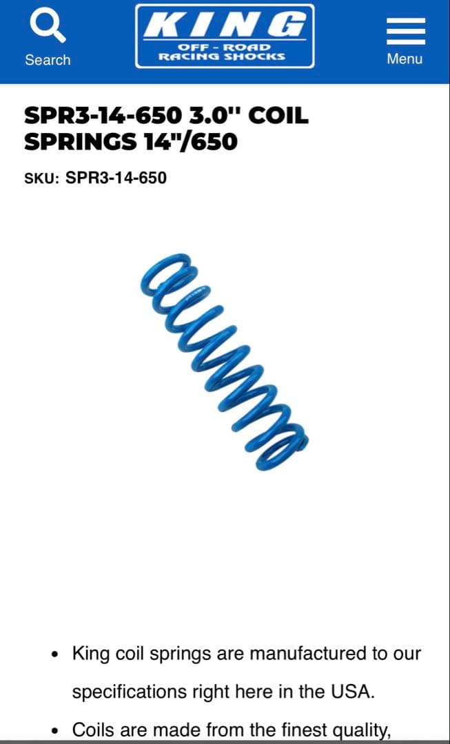 KINGショックSPR3-14-650 3.0インチコイルスプリング　キング