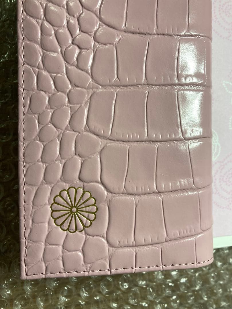 y*t様 皇居 長財布 クロコ風型押し 牛革 ピンク 菊の御紋
