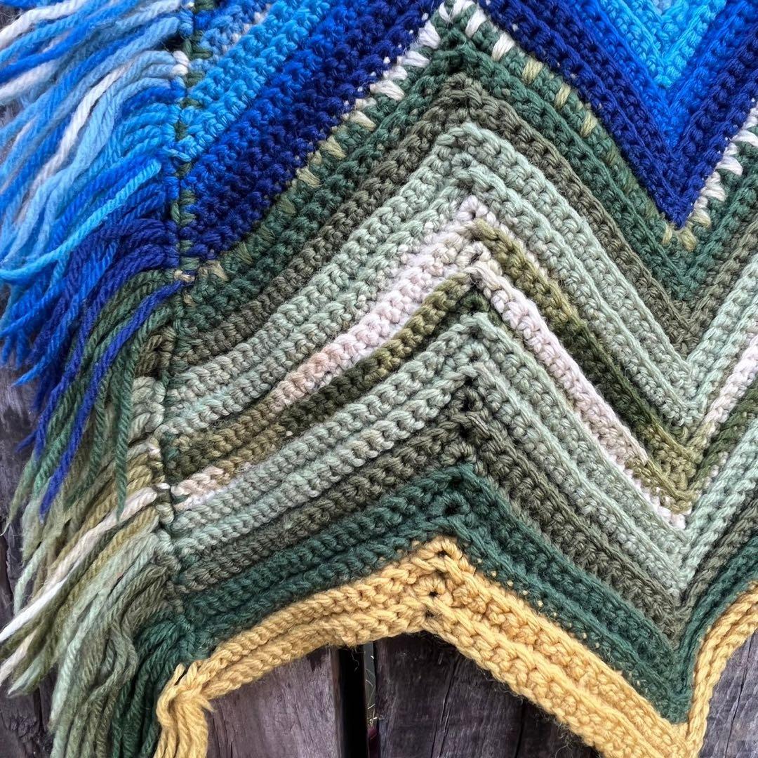 【USA vintage】グラニーブランケット　ラグ　寒色系　アメリカ