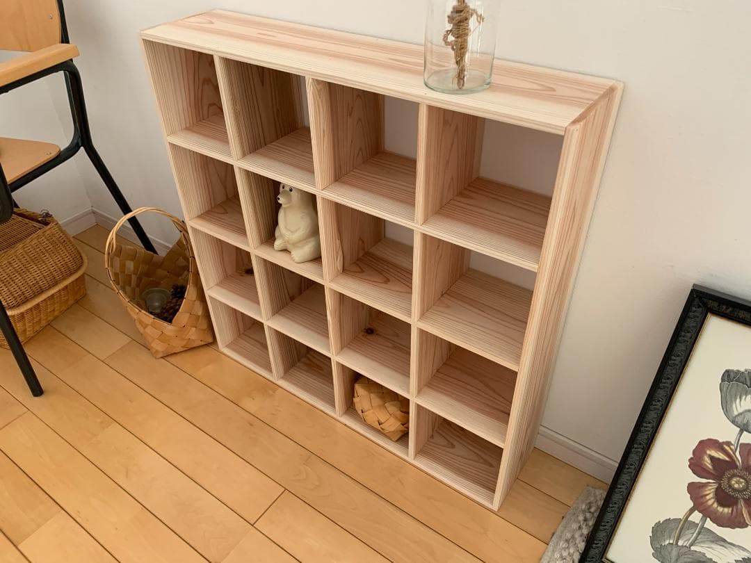 ★送料無料★サイズ変更可能★格子型木製飾り棚③オーダー可能ナチュラル★シェルフ