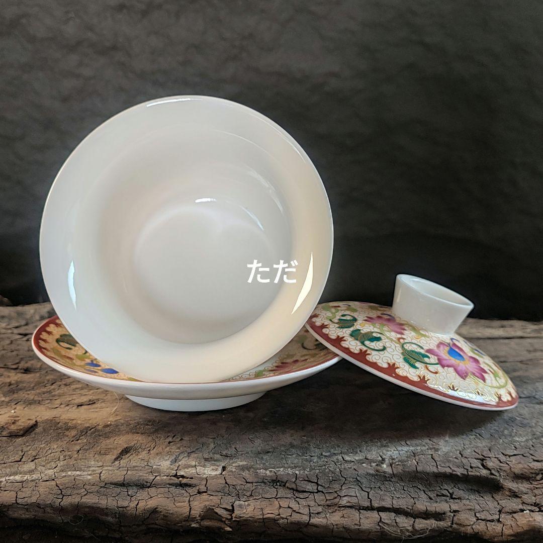 未使用品 鳳紋竜紋三才蓋碗 中国茶器 景徳鎮　蓋付き茶器 飲茶食器