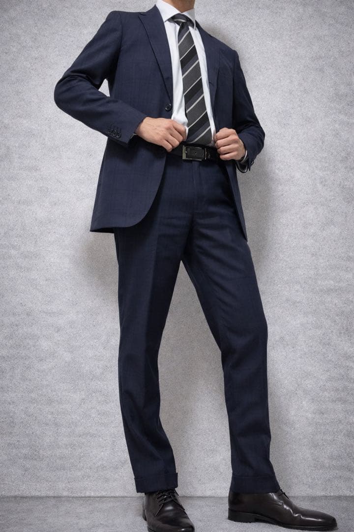 【新品】ORIHICA スーツ 上下セット メンズ ネイビー チェック柄　超お得