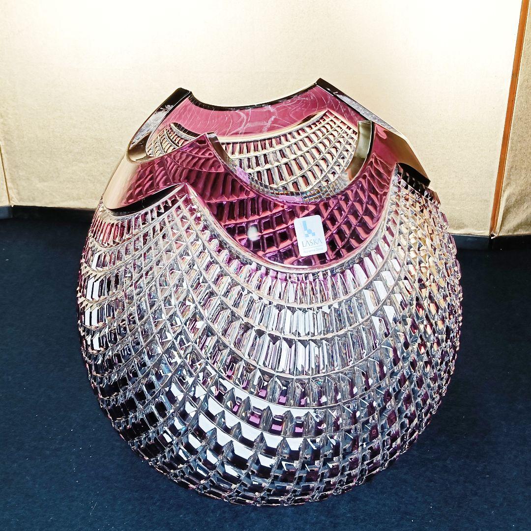 中村AJ77 希少 LASKA ボヘミアグラス花瓶 丸型 箱入栞付 未使用