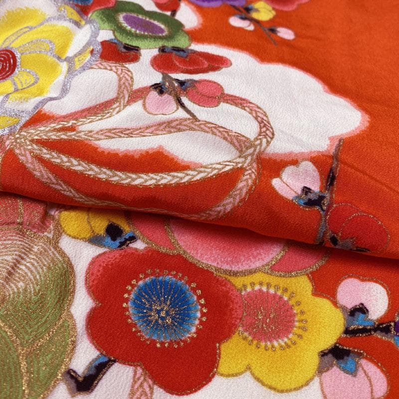 503ag23◎七五三 七歳 女児 アンティーク ねじり梅 着物&袋帯&長襦袢◎