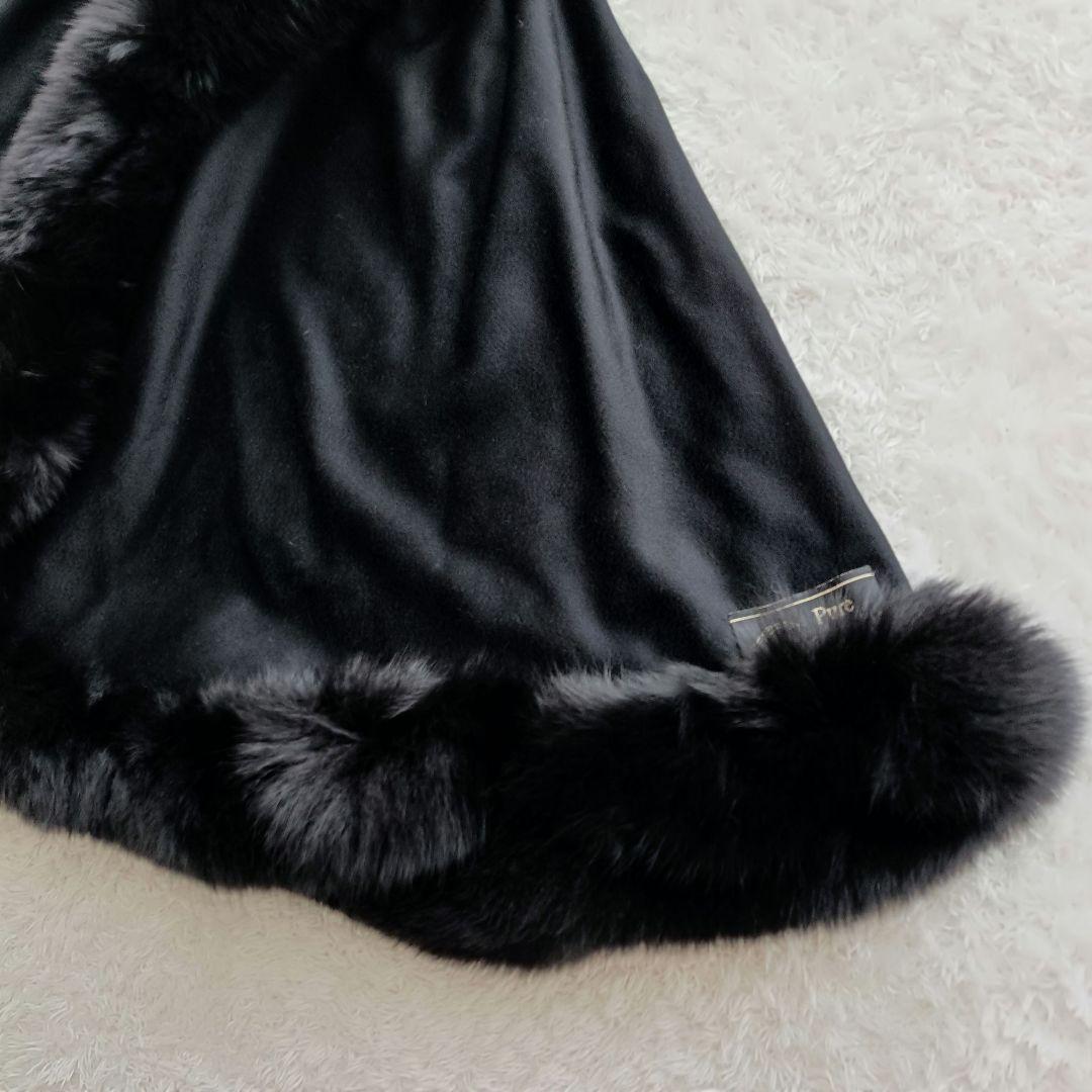 極美品 ツカキ ポンチョ カシミヤ100% ケープ 黒 フォックスファー 日本製
