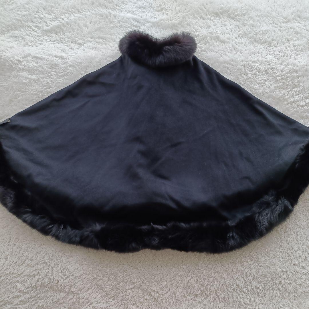 極美品 ツカキ ポンチョ カシミヤ100% ケープ 黒 フォックスファー 日本製