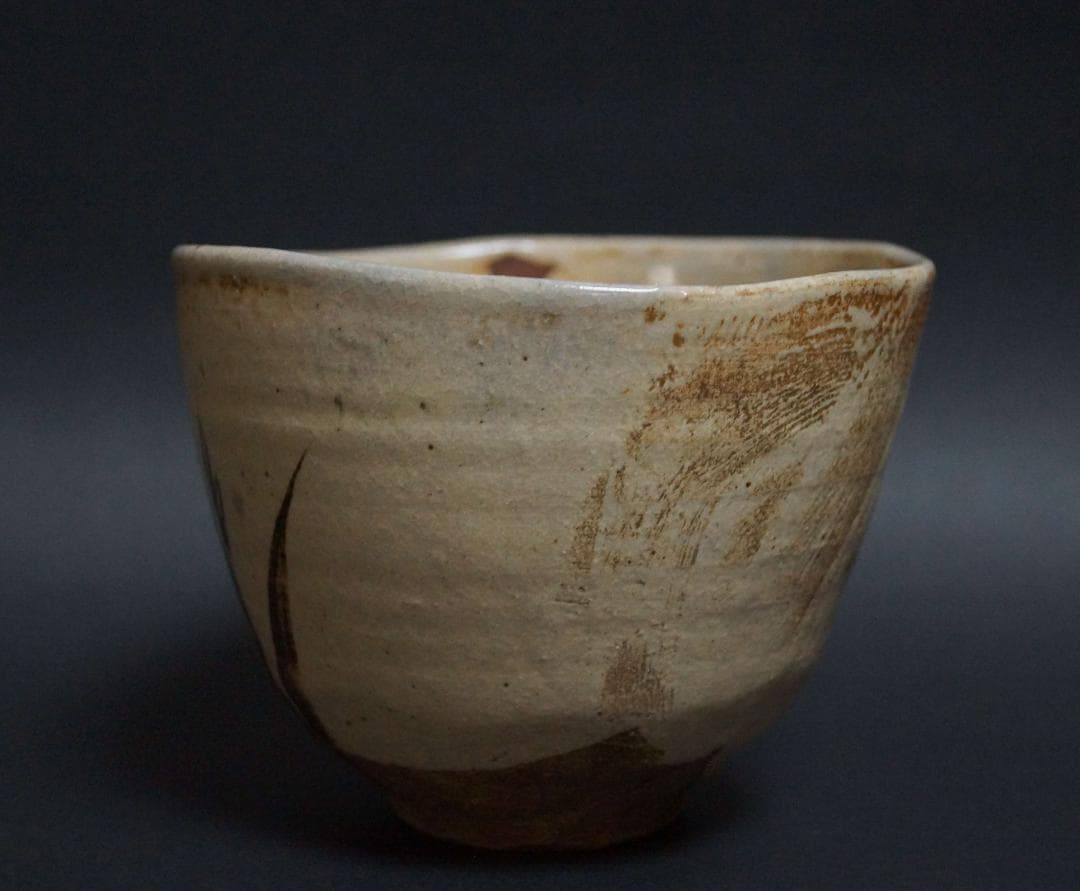 江戸期 古杉形茶碗 墨絵蘭文 在銘 池坊家元蔵共箱 茶道具★時代物★