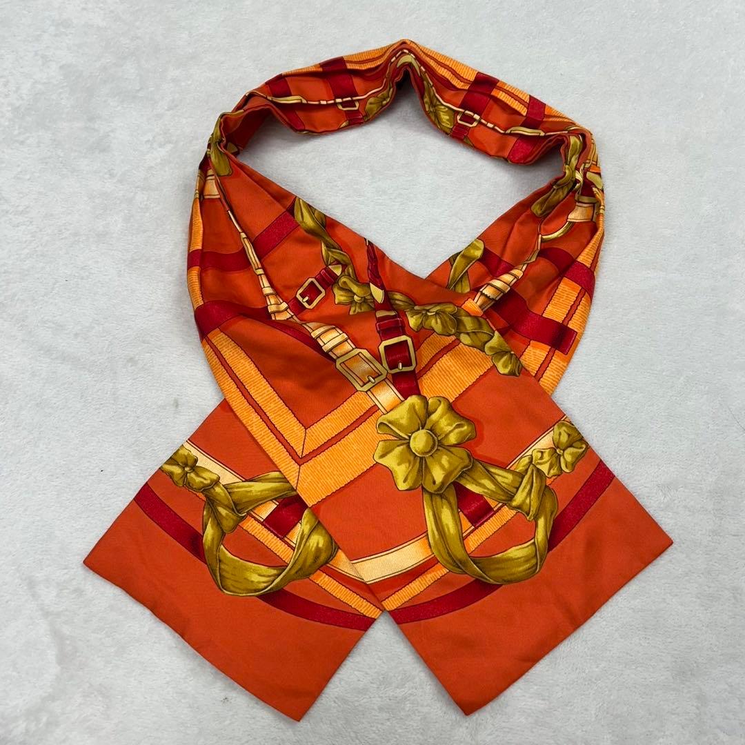 G186 エルメス アスコットタイ シルク100% オレンジ メンズ レディース