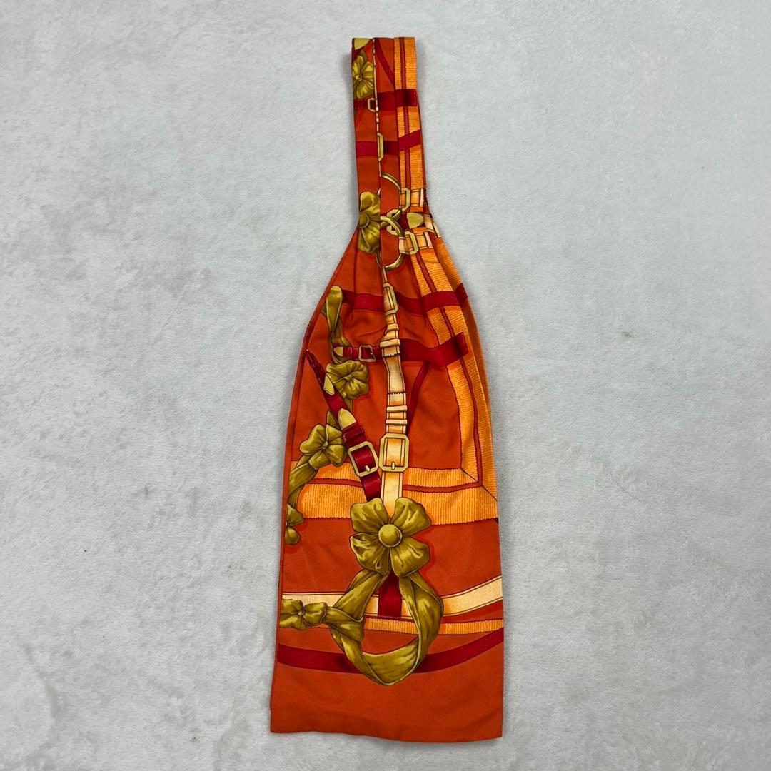 G186 エルメス アスコットタイ シルク100% オレンジ メンズ レディース