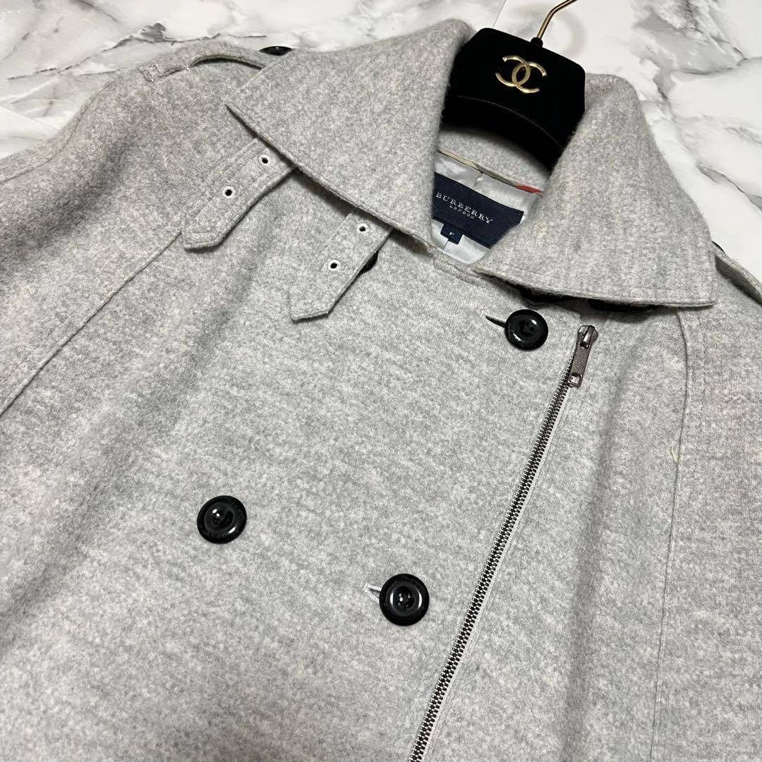 【美品】バーバリーロンドン　ケープコート　ポンチョ　ウール　Aライン　フリー