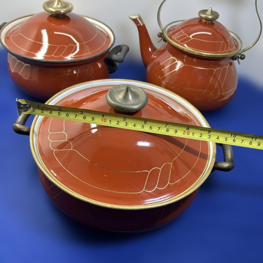 赤いセラミック鍋セット 2鍋1ケトル ヴィンテージの鍋