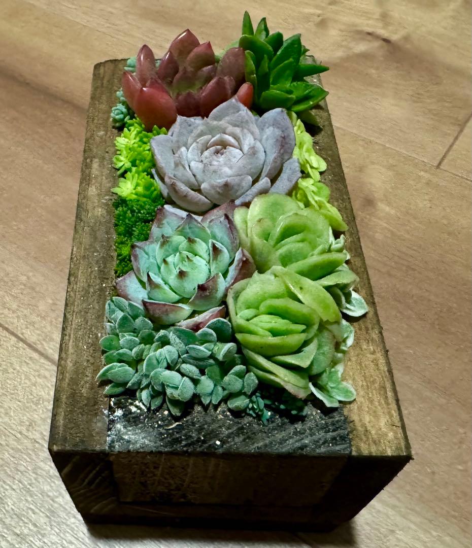 多肉植物 寄せ植え 木箱 アイスローズ ステンシル 木工 ちまちま寄せ