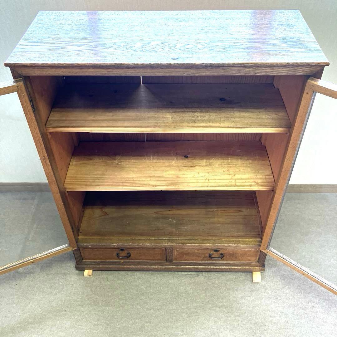 昭和レトロな引き出し付きガラス棚（飾り棚や本棚に）