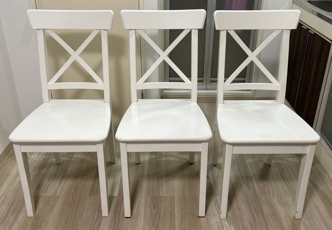 ３脚　IKEA ダイニングチェア ローセントルプ ホワイト