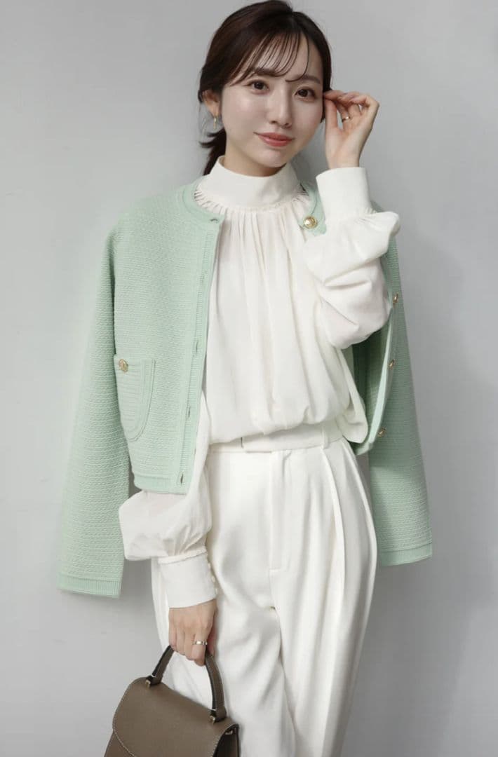 【新品】タグ付 アニュアンス anuans ノーカラー ラーベンニットジャケット