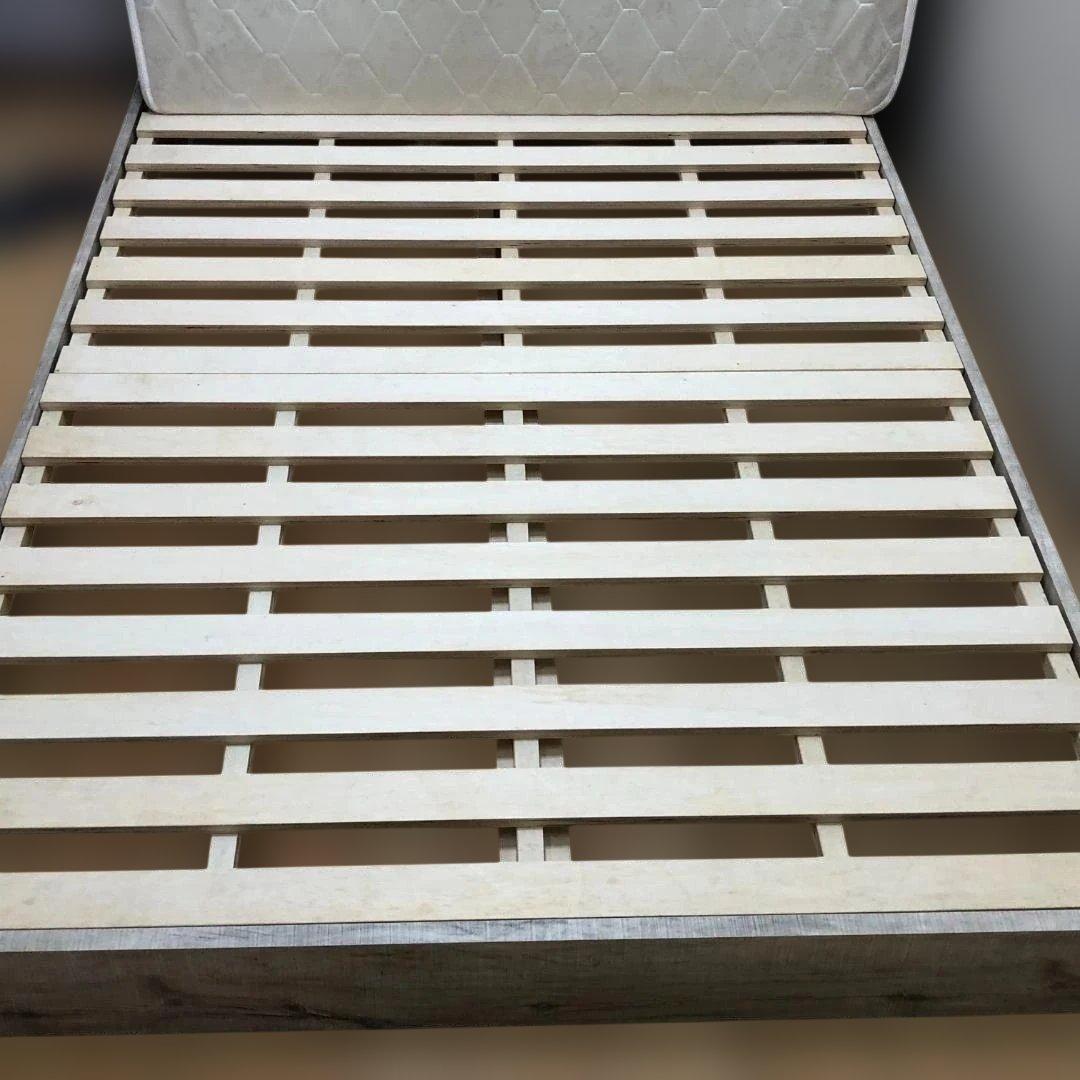 木目調 ダブルベッド 照明付き グレー系 おしゃれ 北欧風 250628-