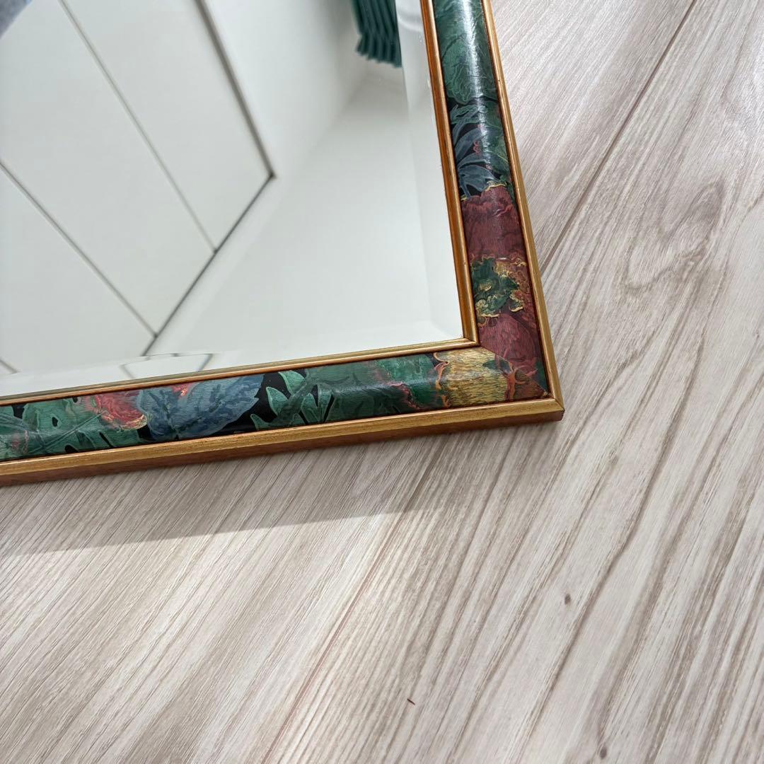 英国長　姿見 ウォールミラー アンティーク調 木製 花柄　鏡　ビンテージ