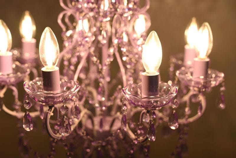 【LED付・簡単取付】8灯パステルパープルシャンデリア