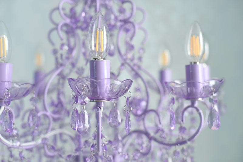 【LED付・簡単取付】8灯パステルパープルシャンデリア