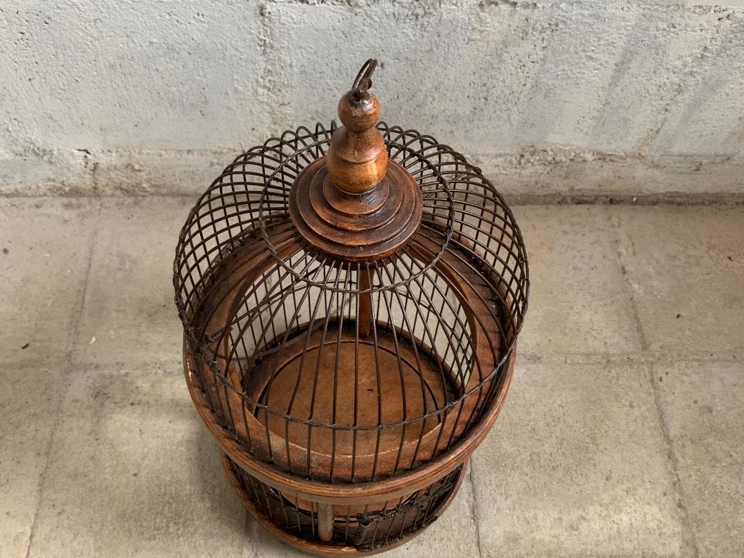 フランス アンティーク　バードケージ 鳥かご 木製 アイアンワイヤー ビンテージ