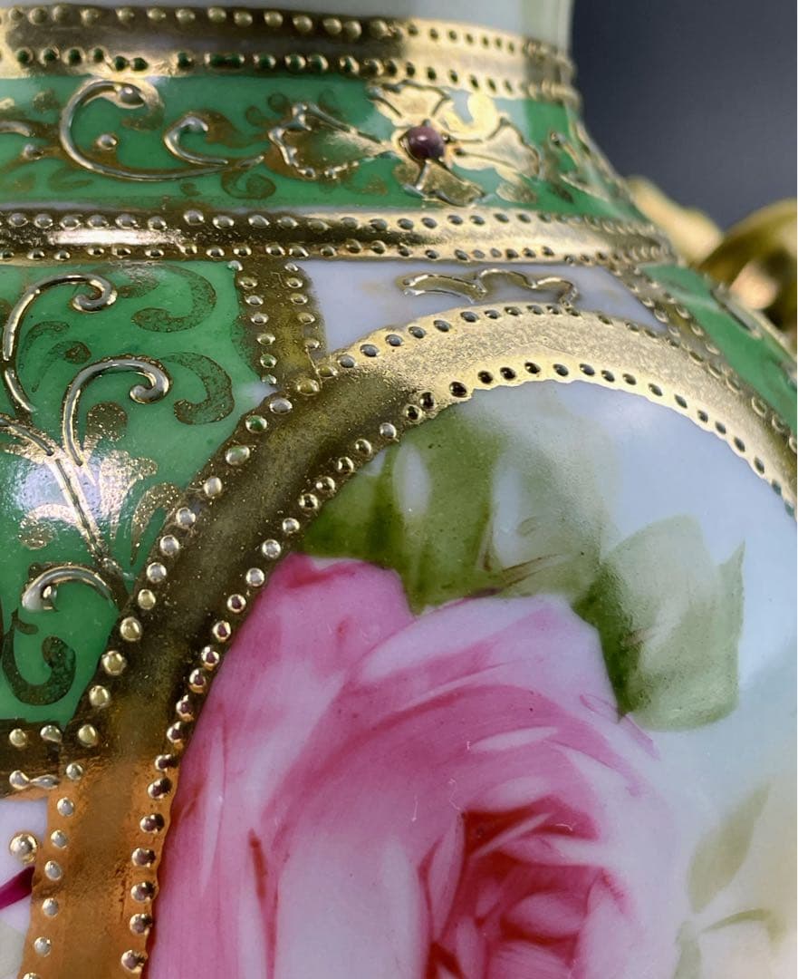 【希少】オールドノリタケ 薔薇紋 ジュエル 金点盛り ビーディング 花瓶