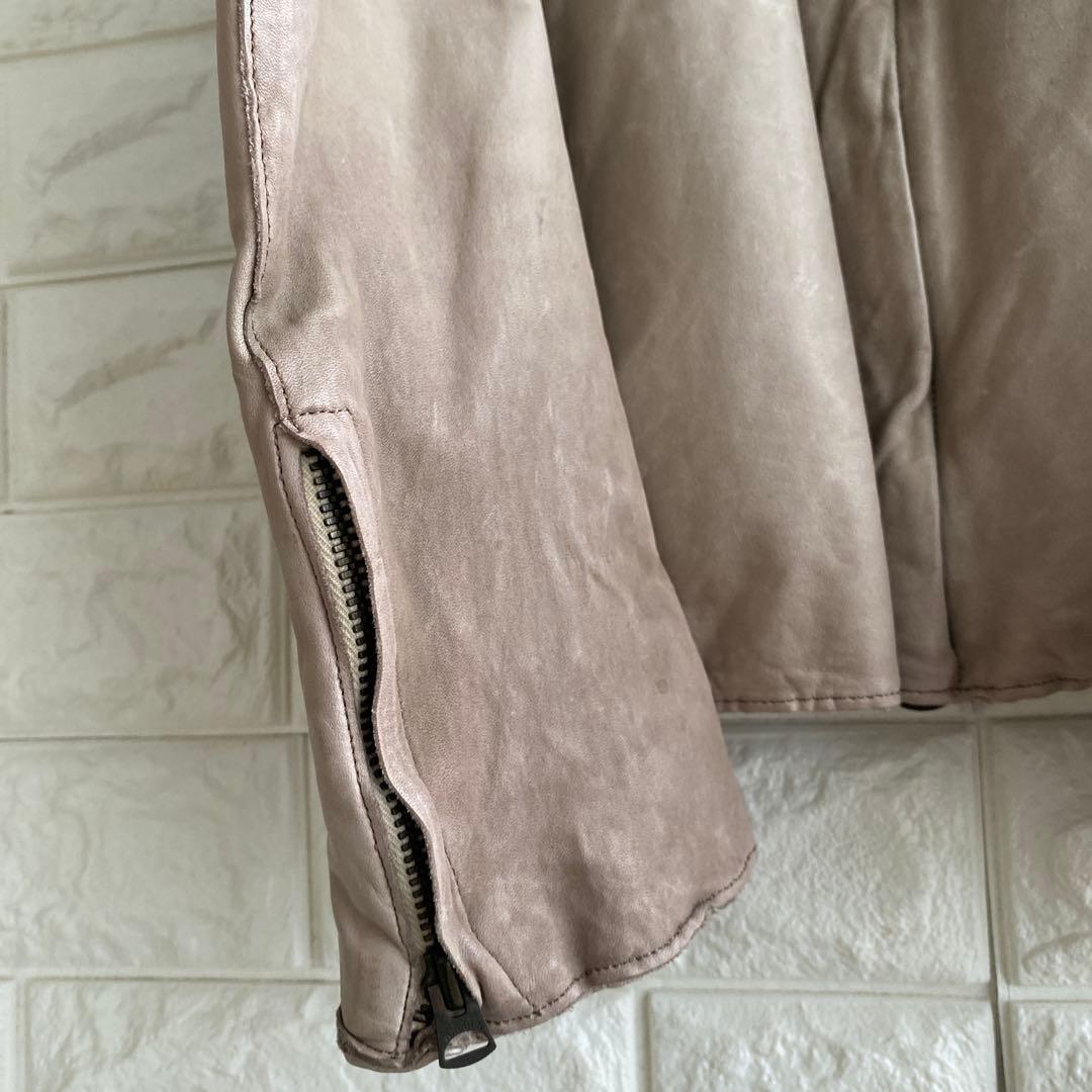 【牛革】 Sisii ベージュ レザージャケット スタンドカラー S 4434