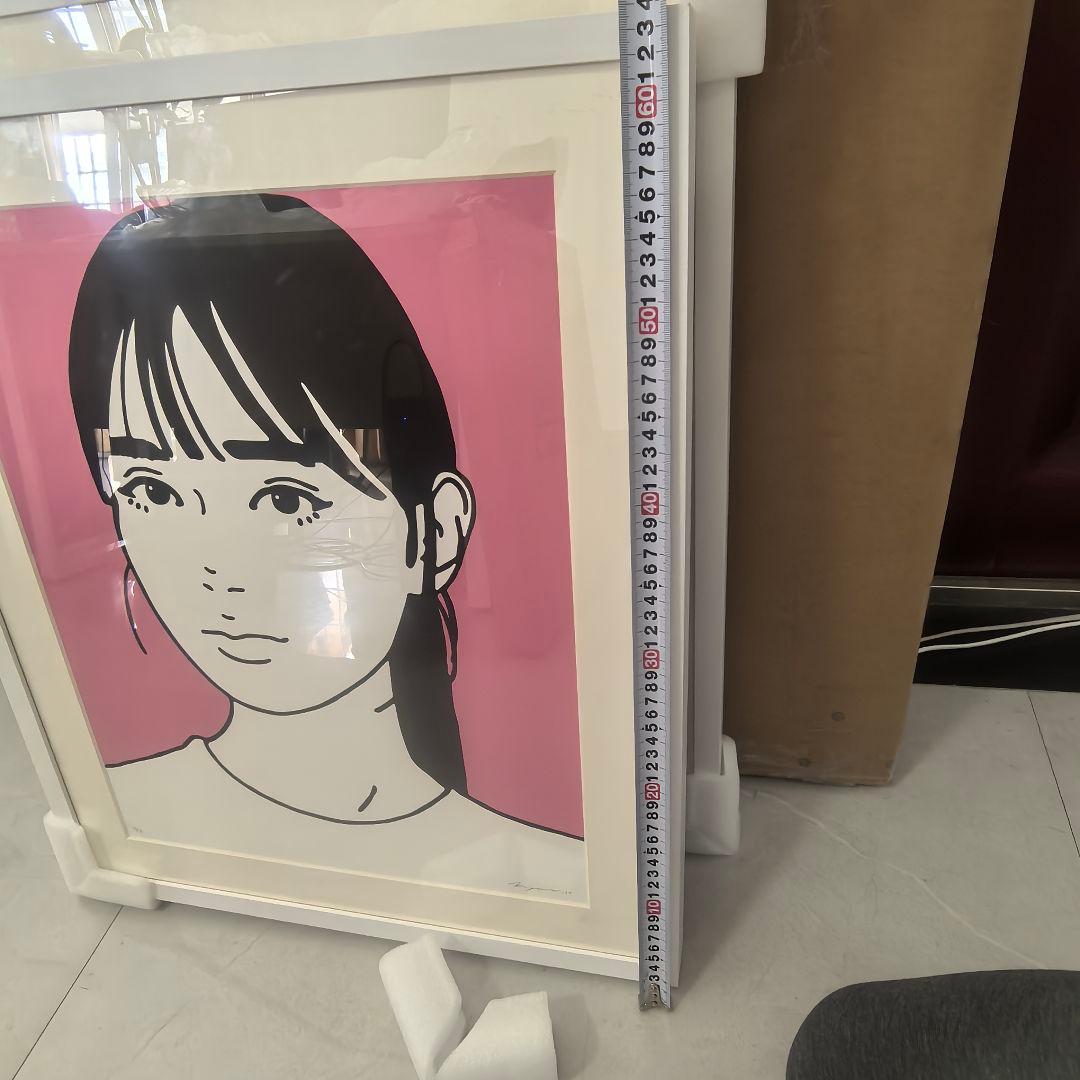 Kyne版画 村上隆 女性の顔 ピンク背景