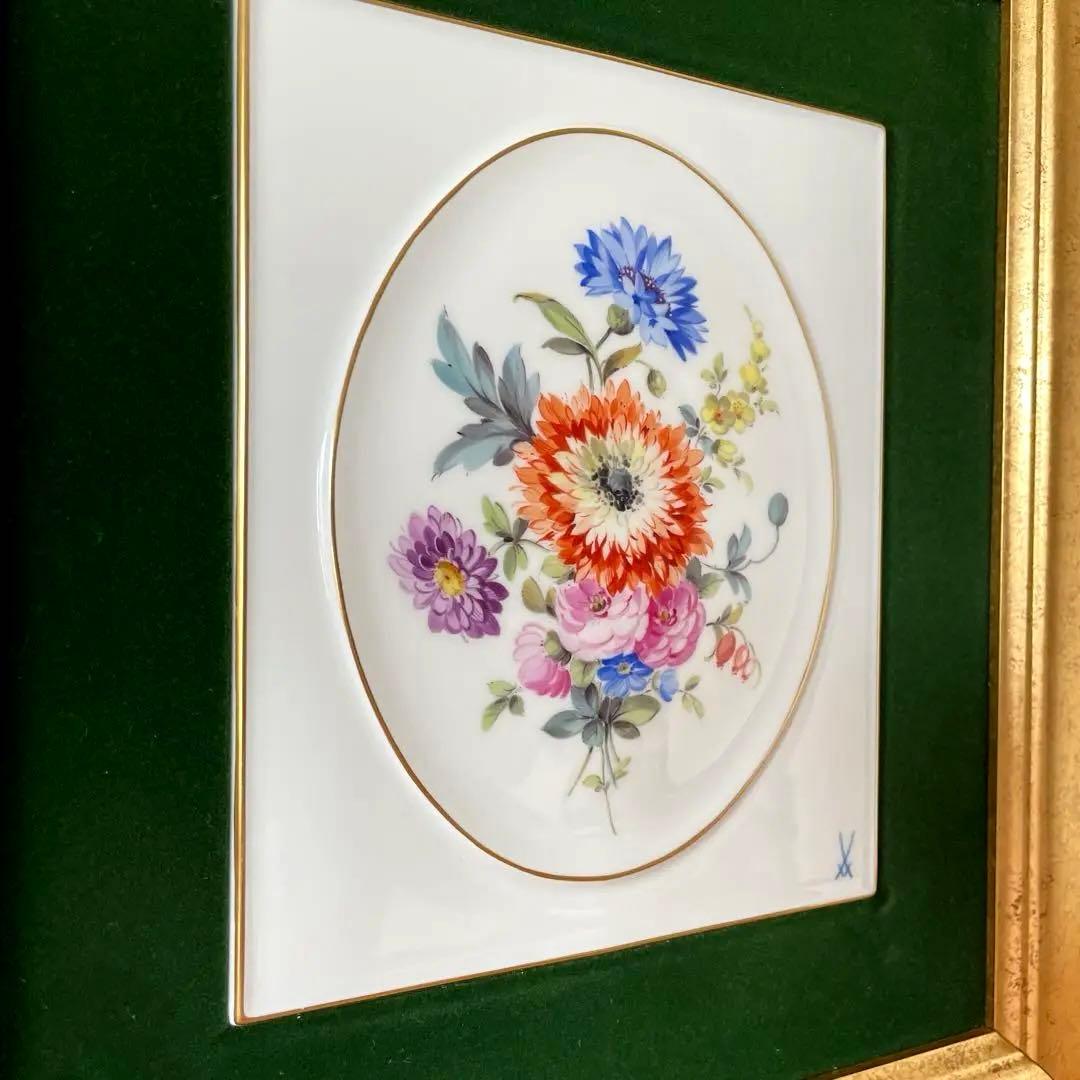 ＊額装五つ花＊額装３４cm×３１cm・画１８cm×１５cm・Meissen・美品