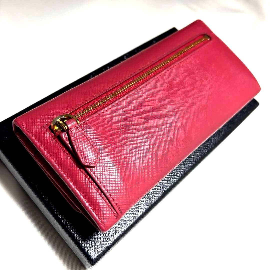 ✨極美品✨PRADA プラダ◆赤レッド◆サフィアーノレザー◆長財布◆ゴールドロゴ