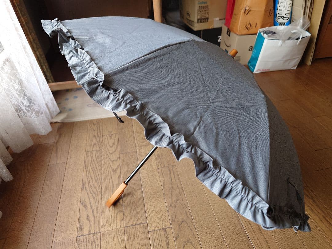 サンバリア100　折りたたみ日傘　２段折フリル　フロスト　グレー