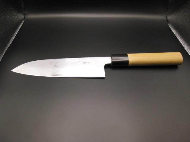 [新品未使用] 三徳 170mm 青紙2号 ダマスカス10層 朴木 丸形 水牛