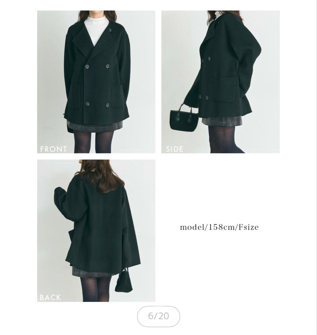 ベースメントオンライン　ノーカラー2WAYリバーミドルコート　ブラック