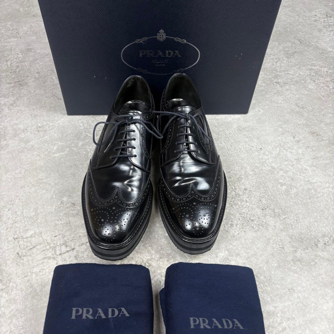 プラダ　PRADA プラットフォーム　厚底　レザー　6 ウイングチップ　ブラック