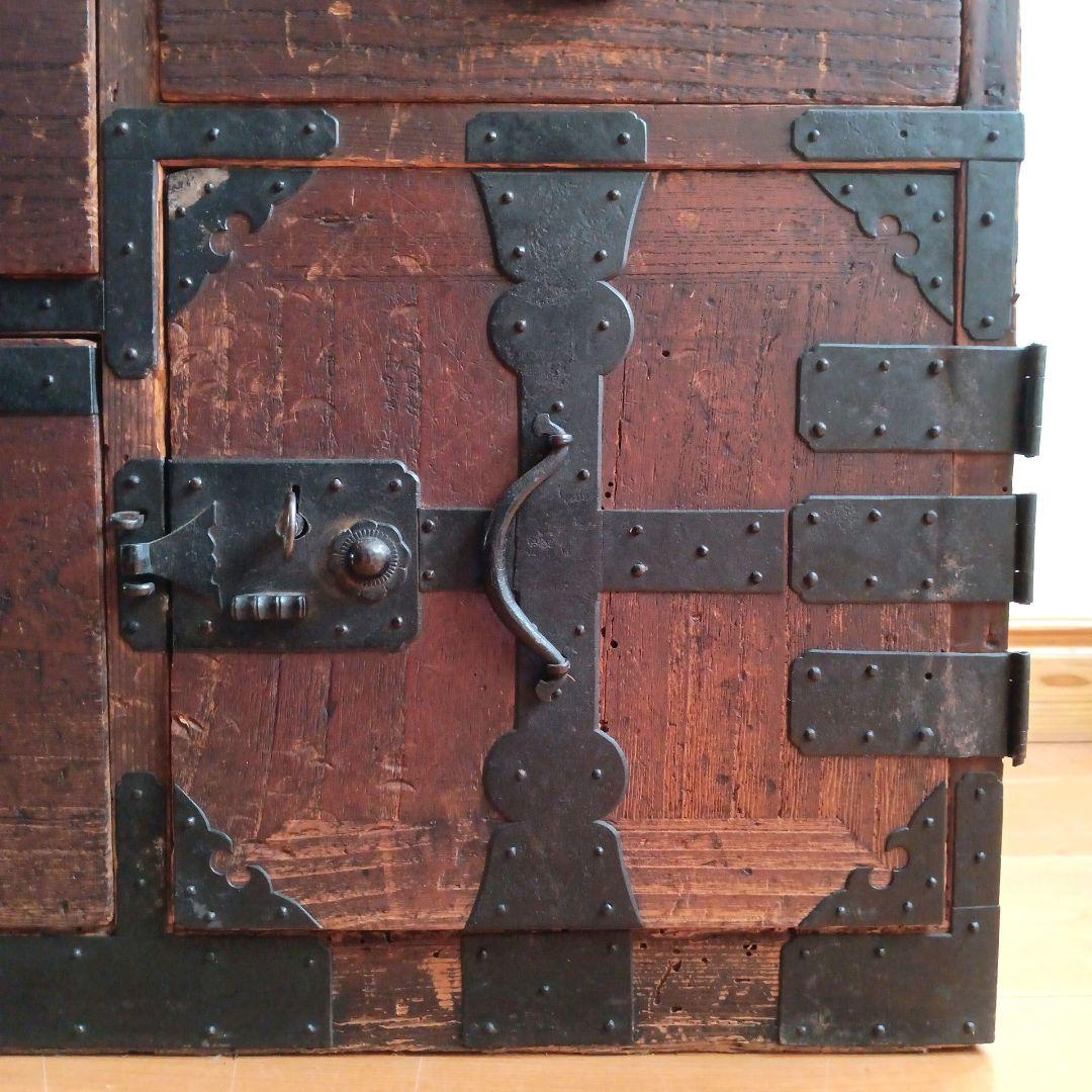 幕末〜明治初期頃　帳場箪笥 商家用／鉄金具多数／書き印あり