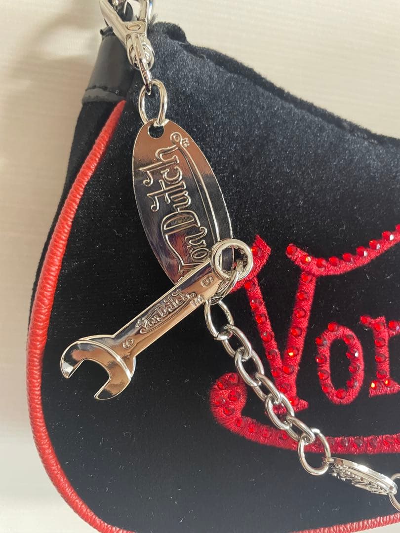 Von Dutch ベロア ロゴ ショルダーバッグ 黒