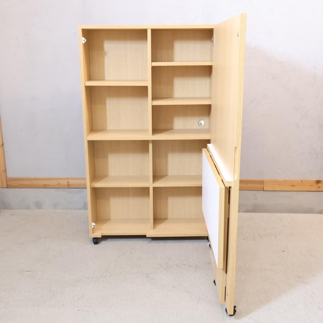北欧スタイル 移動式デスク＆シェルフキャビネット キャスター 折り畳み式