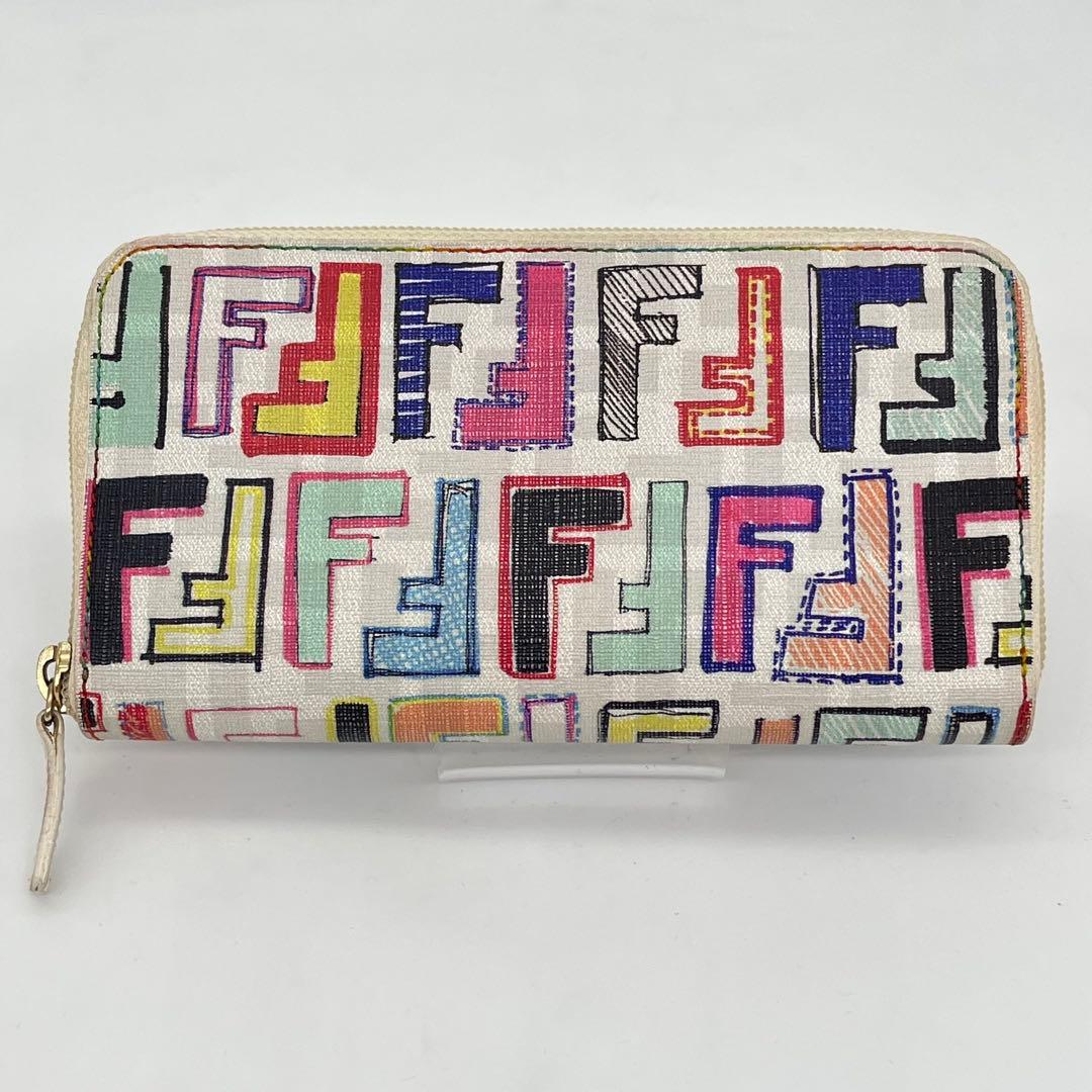 【希少】FENDI 長財布 ラウンドファスナー ズッカ柄 マルチカラー PVC