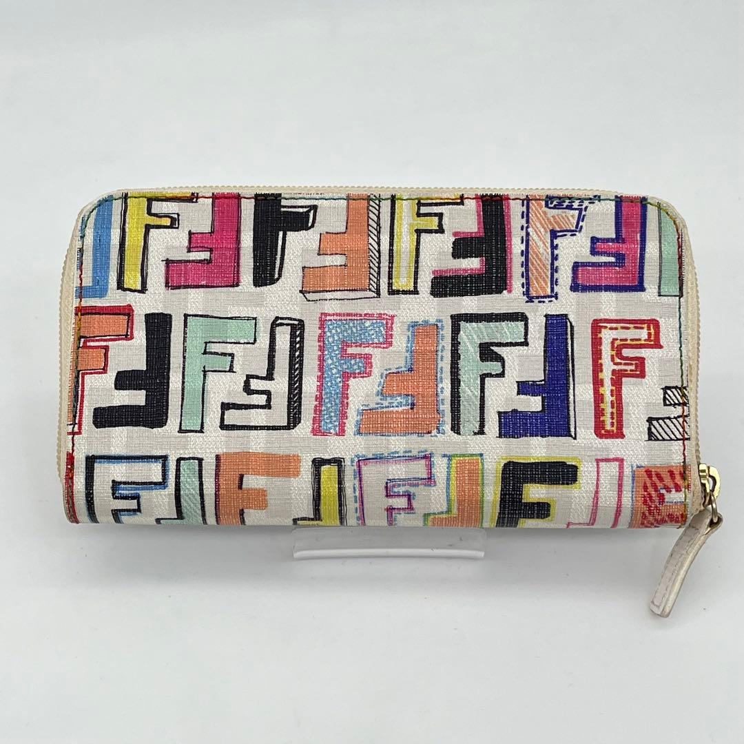 【希少】FENDI 長財布 ラウンドファスナー ズッカ柄 マルチカラー PVC