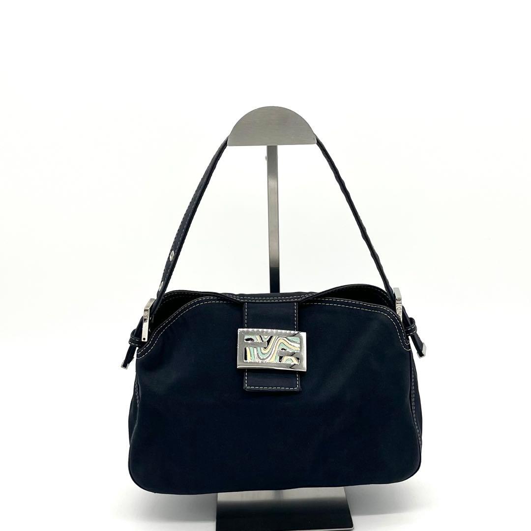 FENDI フェンディ マンマバケット マーブル デニム ショルダーバック 濃紺