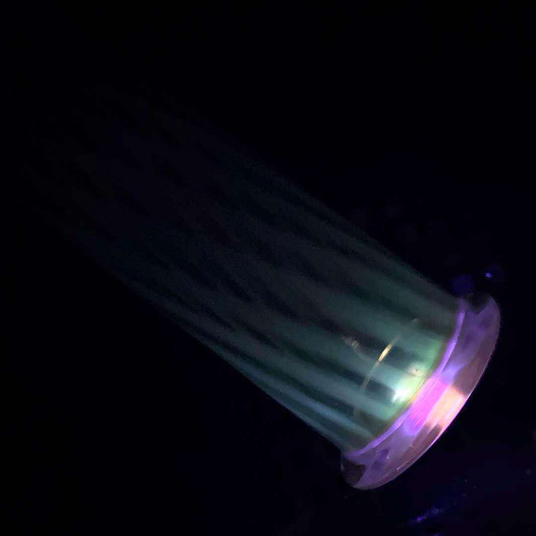 骨董　時代ガラス　希少　黄色乳白色　縞紋　筒型容器　花器　蓋は後付け