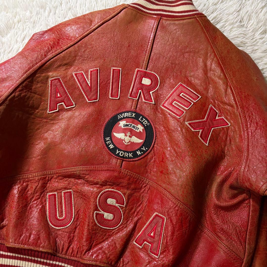 マ*ル様 【雰囲気抜群】AVIREX スタジャン　コマーシャルロゴ　羊革　オール