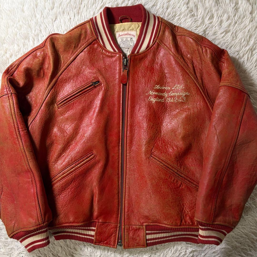 マ*ル様 【雰囲気抜群】AVIREX スタジャン　コマーシャルロゴ　羊革　オール